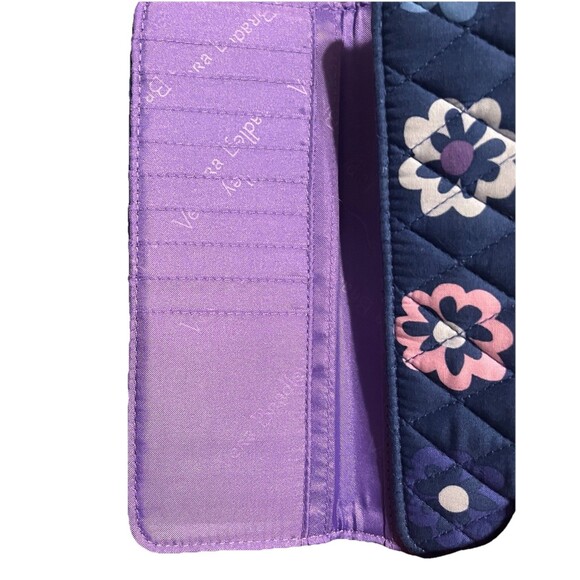 Vera Bradley Retired Floral Quilted Cotton Trifold Wallet Navy Purple Lining EUC - Picture 5 of 10